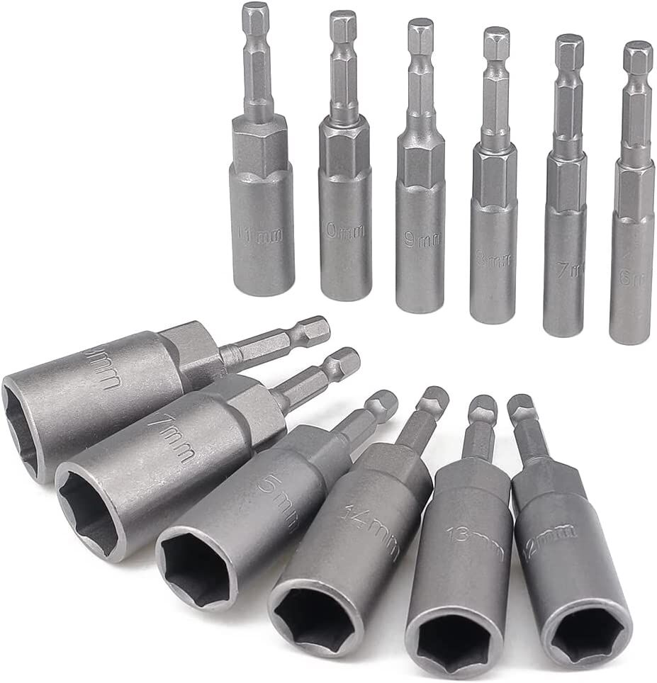 Bitshylssats 1/4” 80mm, Djup hylsa 6-15mm, 10 delar