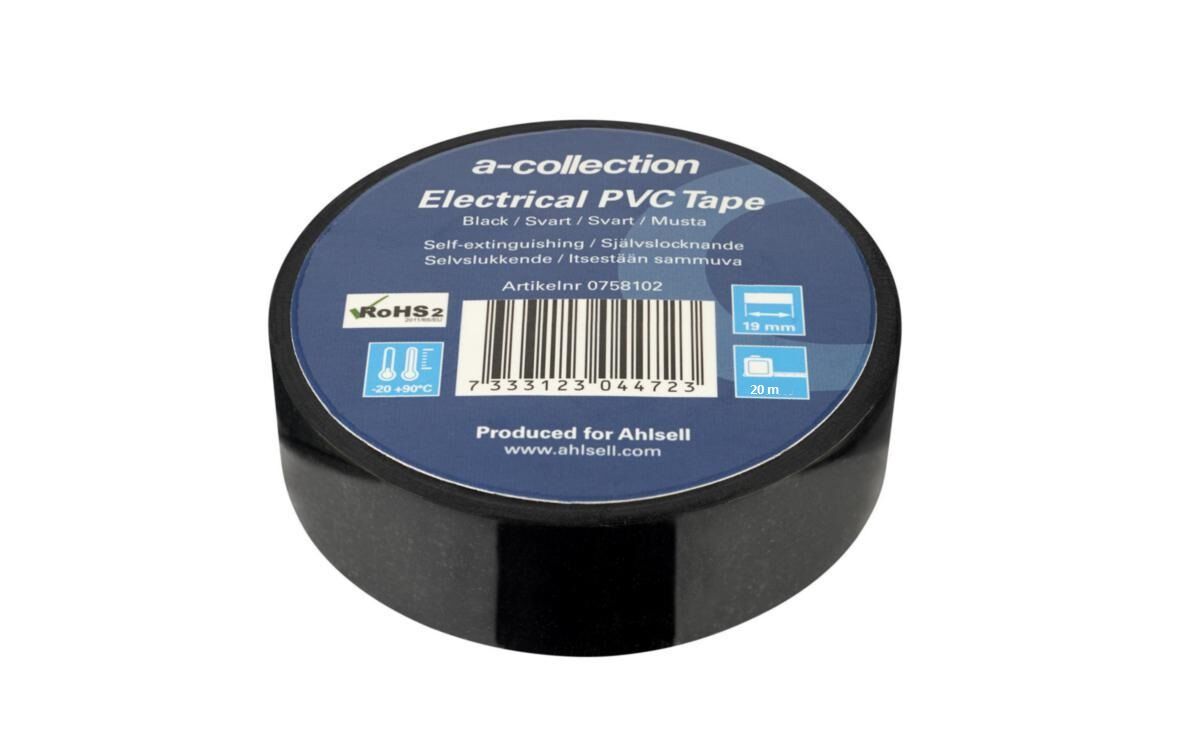 Eltejp 19mm Svart PVC, 20m