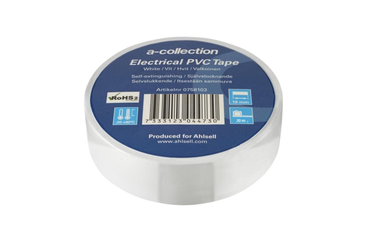 Eltejp 19mm Vit PVC, 20m
